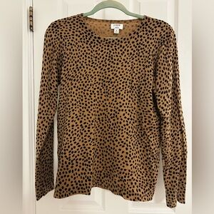 J. Crew  Teddie Camel and Black Spotted Top